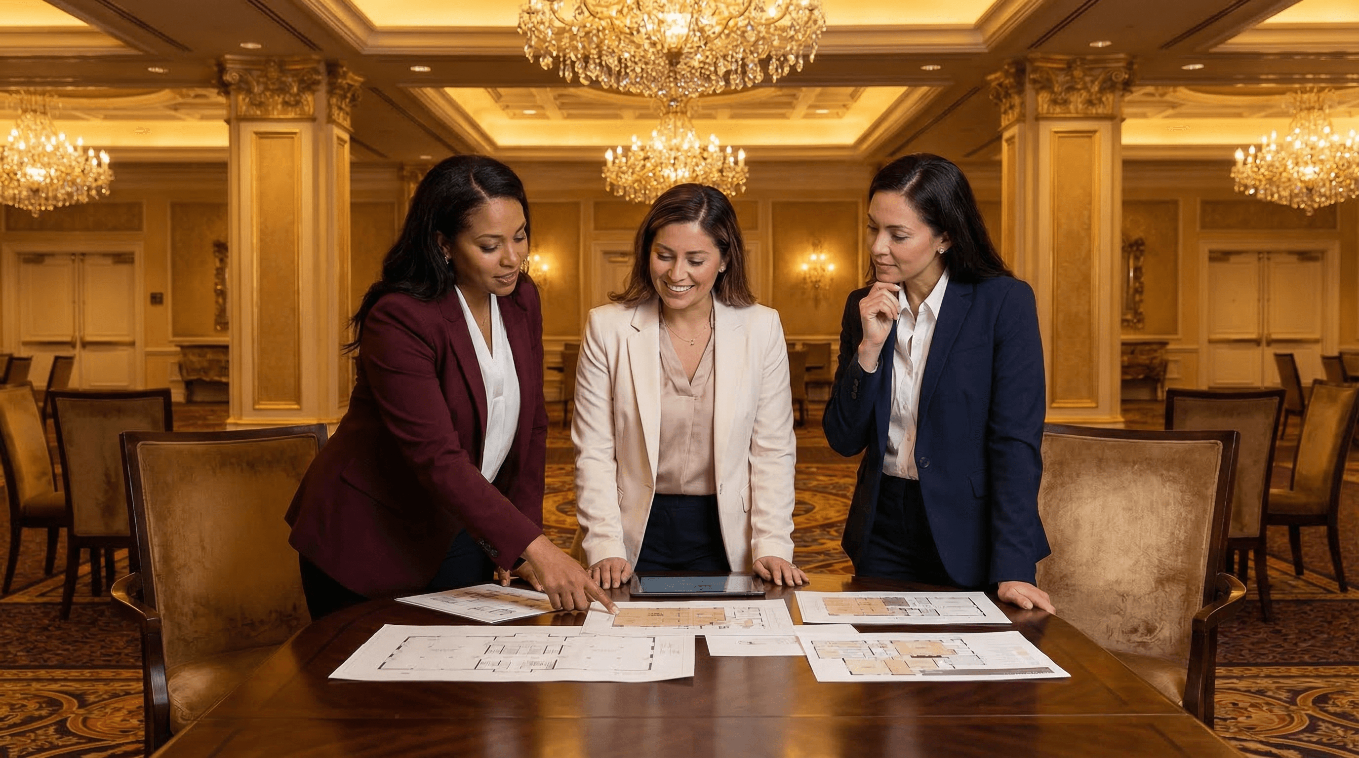 Event planning team in luxury Las Vegas ballroom venue