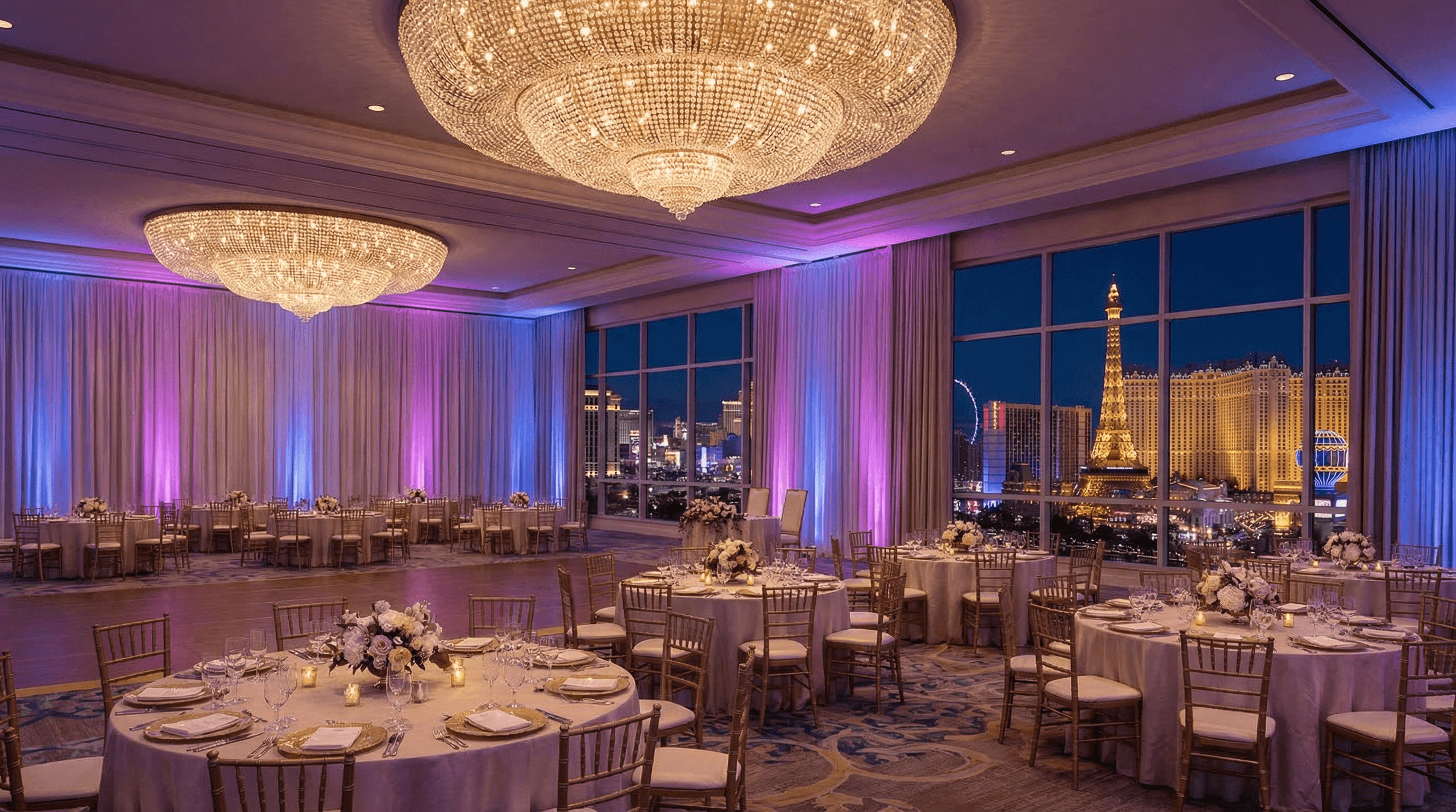 Luxury event venue in Las Vegas with dramatic lighting